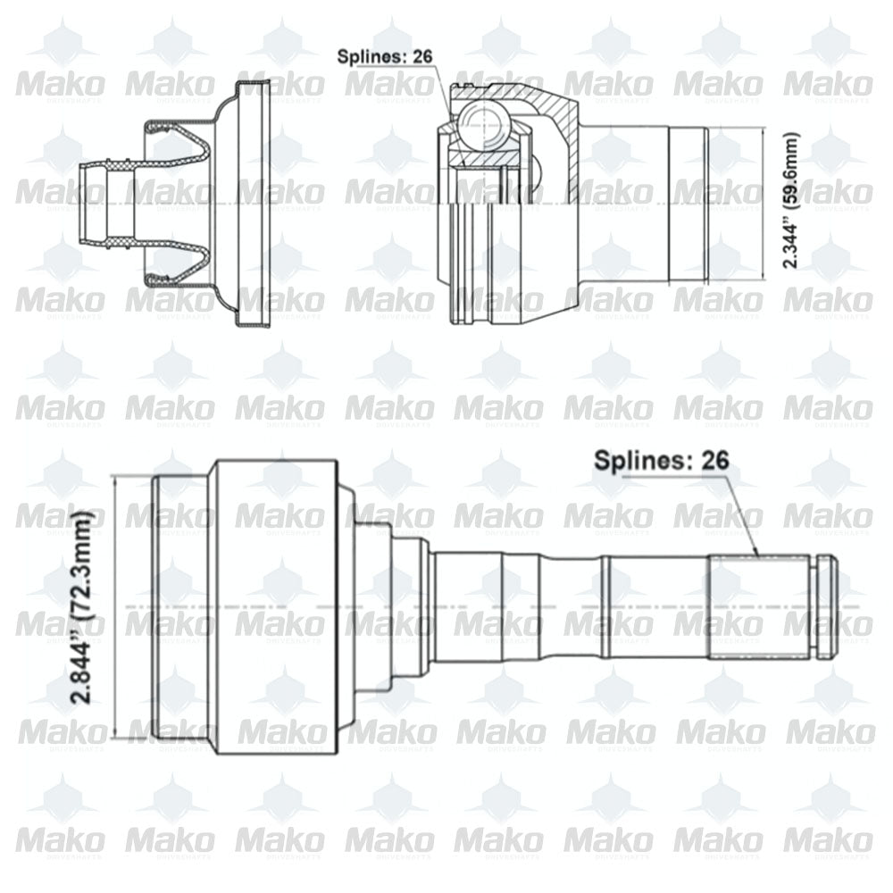 Jeep Grand Cherokee, Dodge Durango 2011-2018 Rear Driveshaft - Middle CV Joint