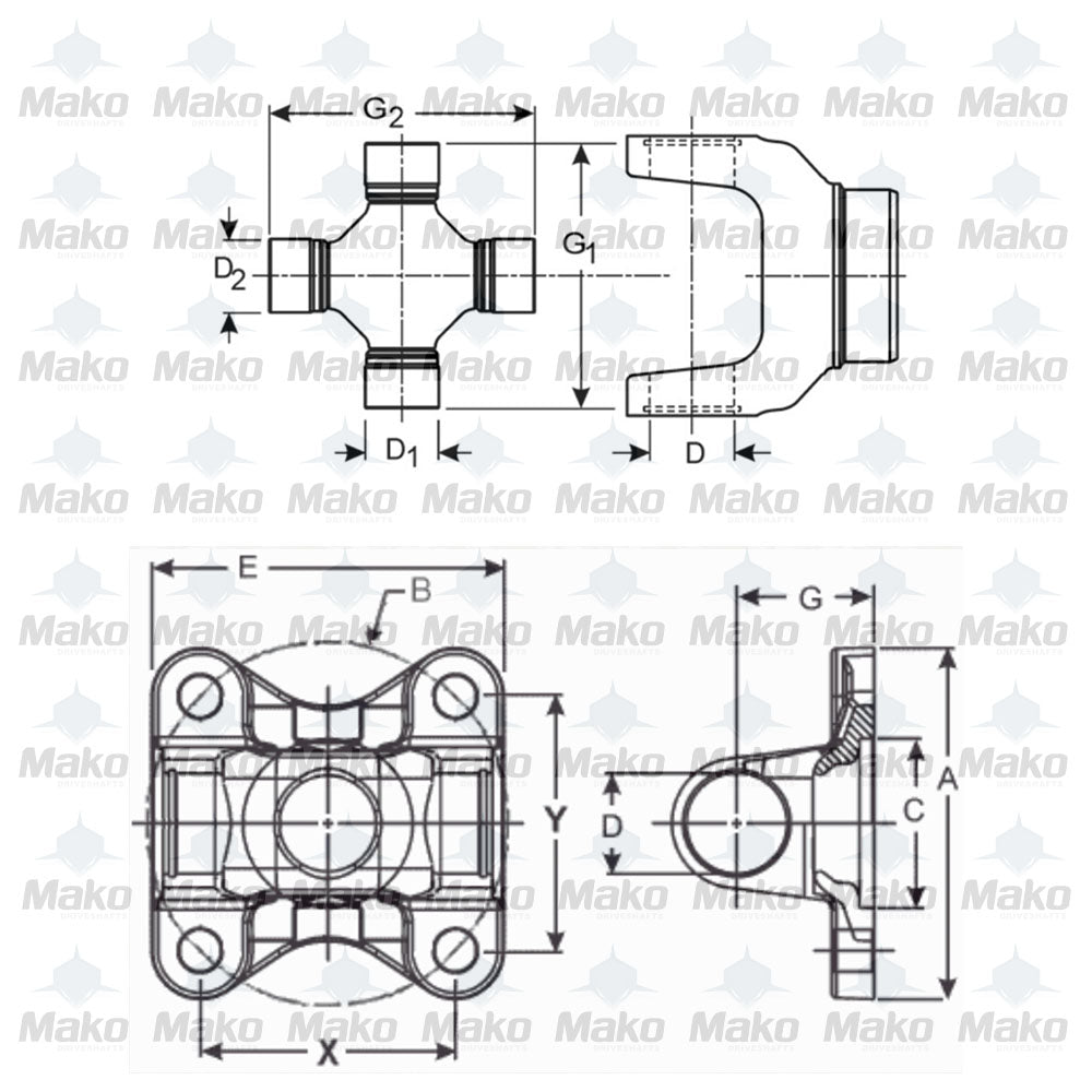 1310 Series Driveshaft Flange Yoke 2-2-479, 4x .438 Holes on 3.750BC, 2.750M