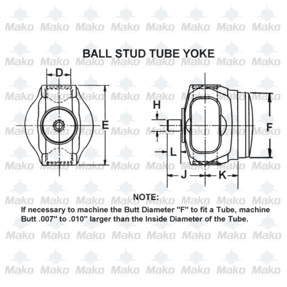 1310 Series 2"x.120 Tube Double Cardan CV Ball Stud Tube Weld Yoke 2-28-2947