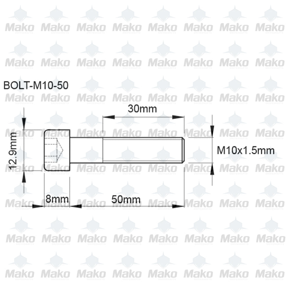 Six x High Tensile Driveshaft CV Joint bolts 50mm (1.968”)