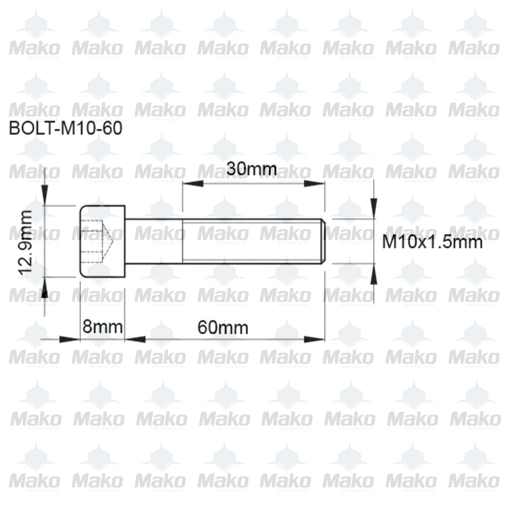 6 x High Tensile Driveshaft CV Joint bolts 60mm (2.362”) fits Ford, Jeep, Dodge