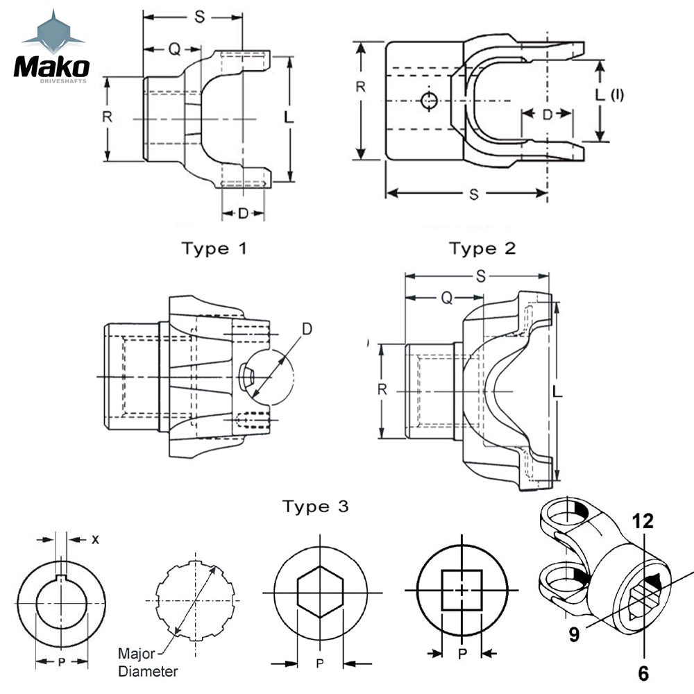 2-4-573 1310 Series Spicer End Yoke Ø1.250 Round Bore w/0.25 keyway, Ø2.125 hub