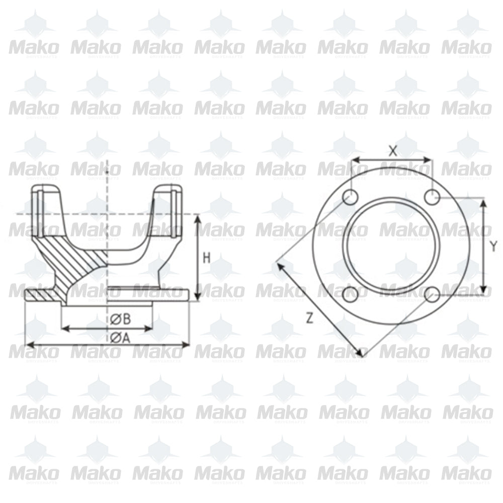 1310 Series Conversion Flange Yoke for Kia / Hyundai 98mm sae 45mm H-55mm