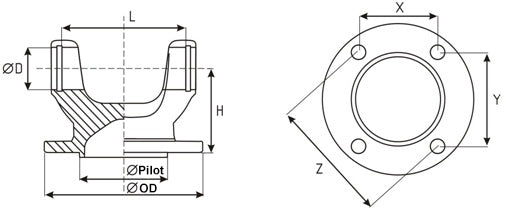 6.5-2-359 Flange Yoke 1810 series, 12xØ.438 Holes on 7.250BC, Ø7.750M pilot