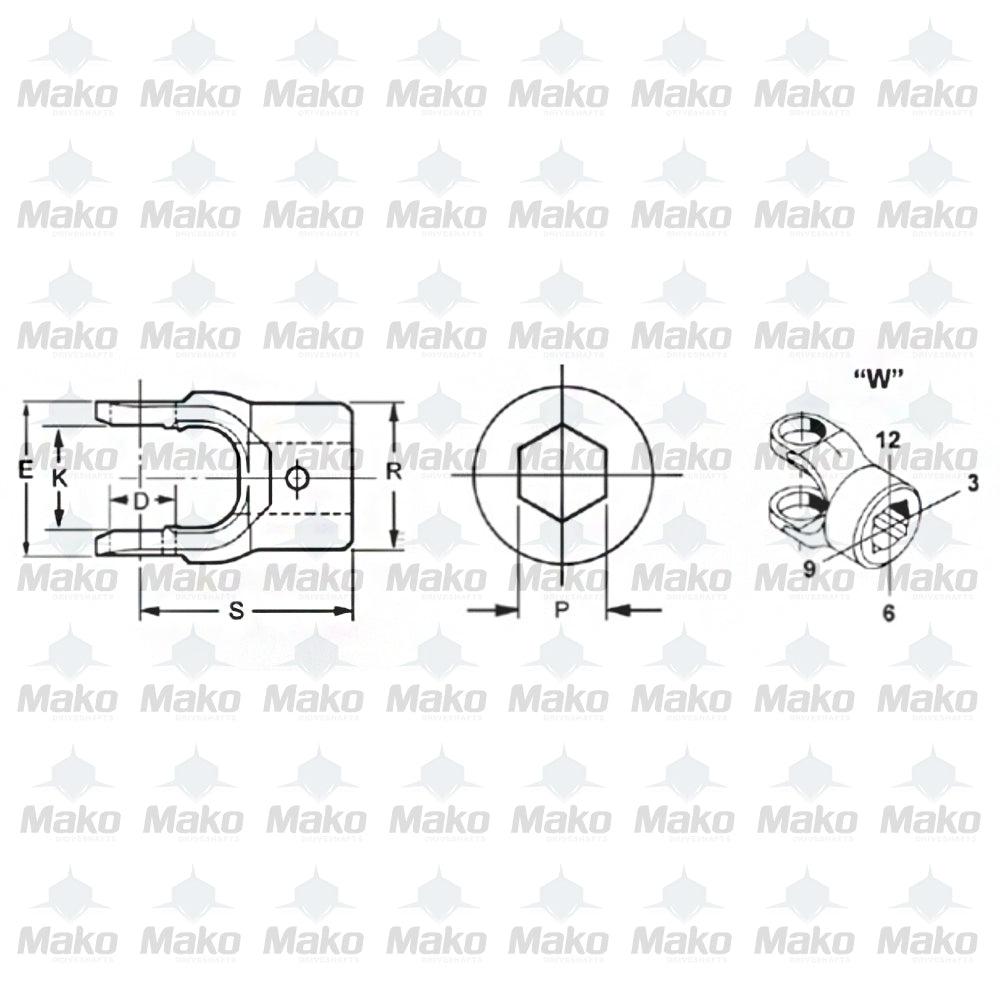 10-4-52 Driveshaft Power Take Off (PTO) End Yoke Square Bore 1000 series