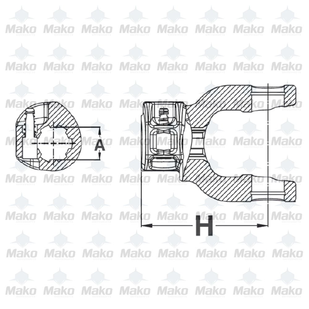 Quick Disconnect Yoke 27 x 74.6 6 splines - 34.9mm (1 3/8") H-107mm 102-8406
