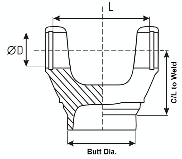 2-28-1977 Drive Shaft Tube Weld Yoke 1330 series for Tube 3.500" x .065"