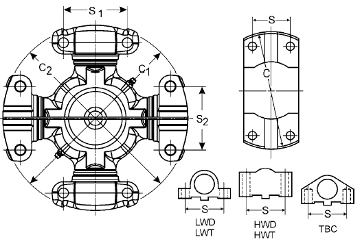 Greasable Universal Joint 9C Series Wing Style HWD 5-9000X / 5-9122X