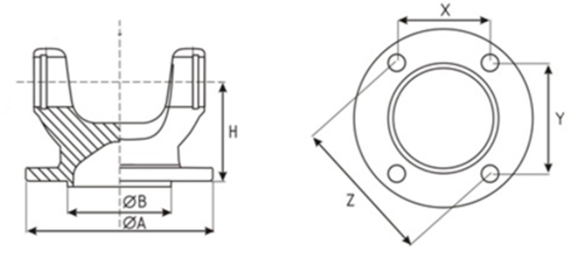 3-2-1329 1410 Series Driveshaft Flange Yoke 2.410 x 2.873, 2.750M Pilot 3.750