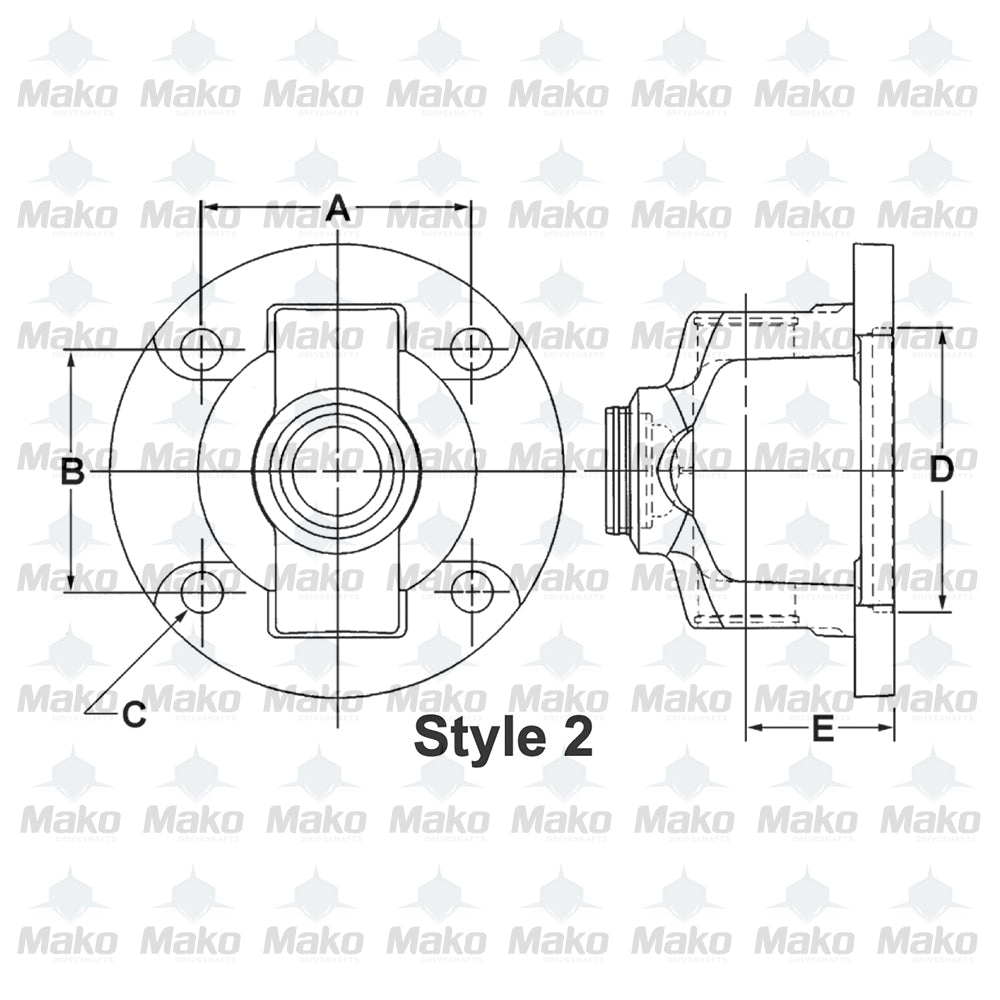 Double Cardan Flange Socket Yoke 1330 (1.062x3.625) Bolt dist. 3x3" 3.125 Pilot