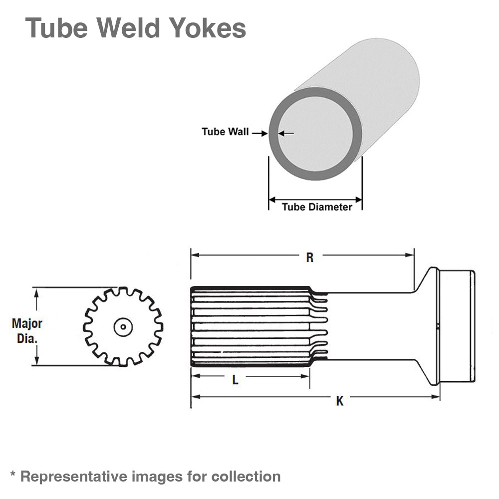 6-40-621 Driveshaft Stub Shaft 1710 Series 2.500" x 16 Spline 4.500" x .134 Tube