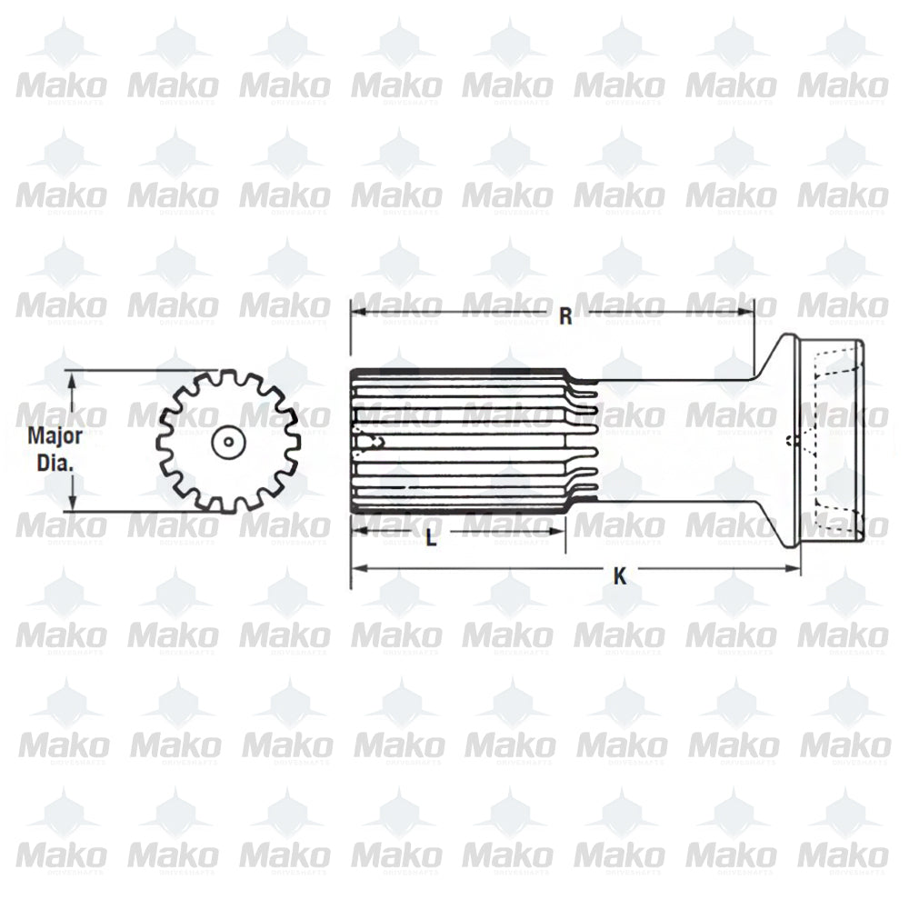 2-40-1211 Driveshaft Stub Shaft 1310-1350 Series 3" x .065" Tube Diameter