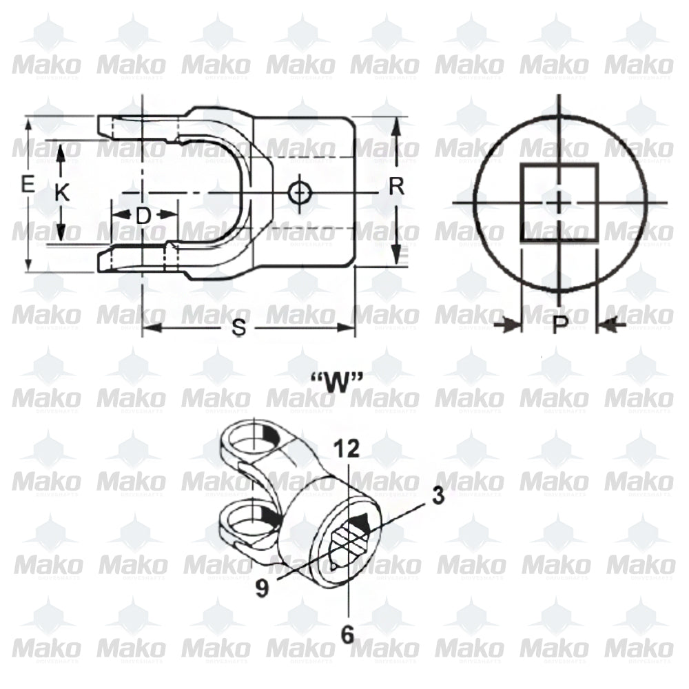 10-3-122X SPICER Driveshaft 1000 series Slip Yoke Square Bore Power Take Off PTO