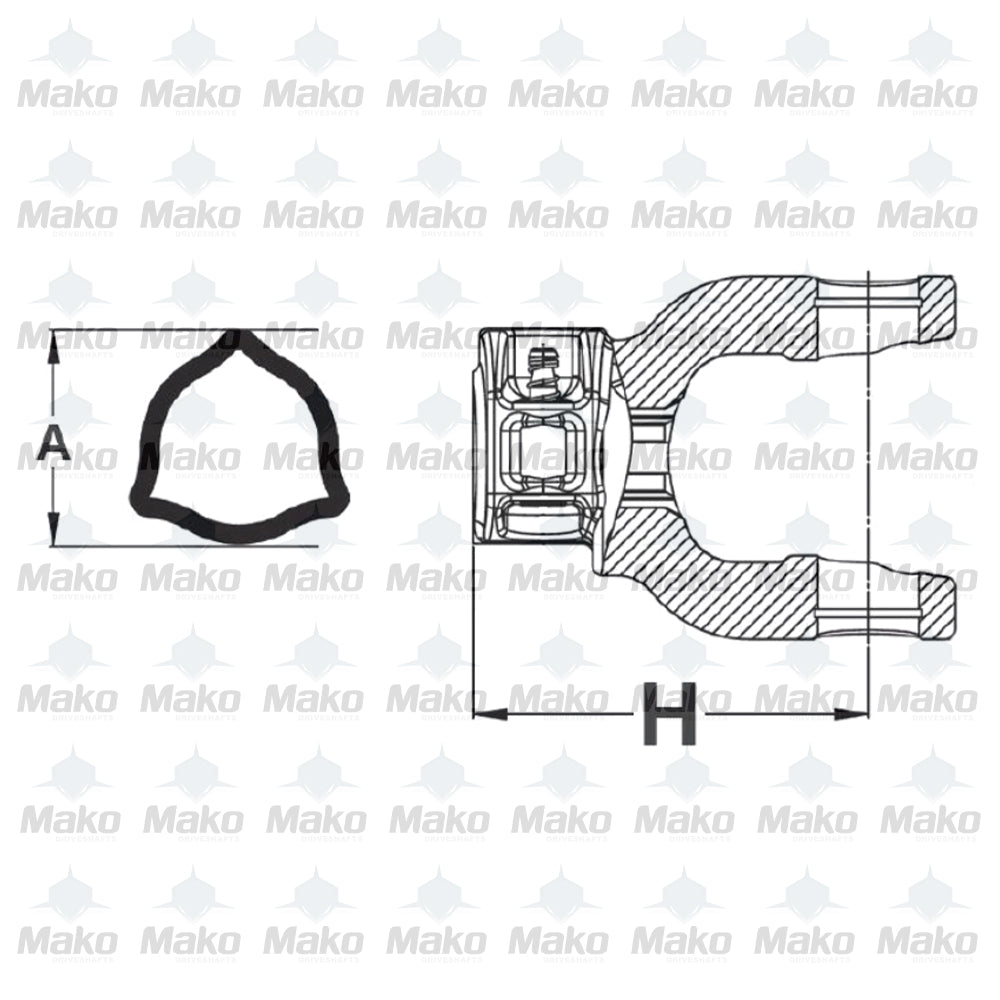 Inboard Yoke 22mm x 54mm PTO Triangle Tube 26mm; H-67mm, inner slide 34mm