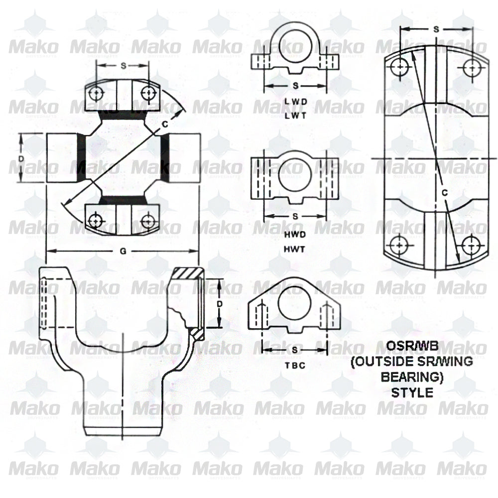 5-12913X Driveshaft Universal Joint 1410 to 5C Series for Komatsu 2HWD Wings