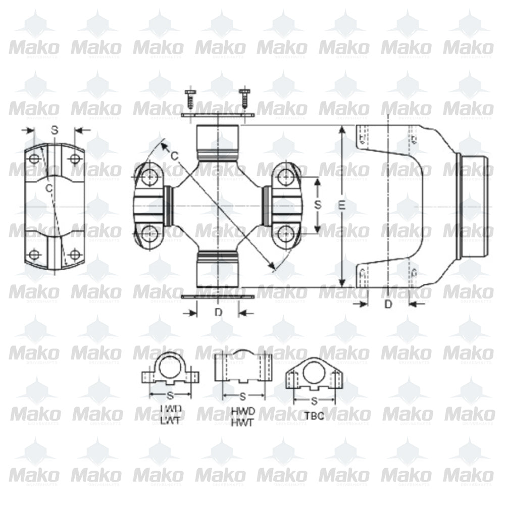 SPICER 5-324X Universal Joint 9C 1810 Series x 9C Wing Bearing BP x HWD