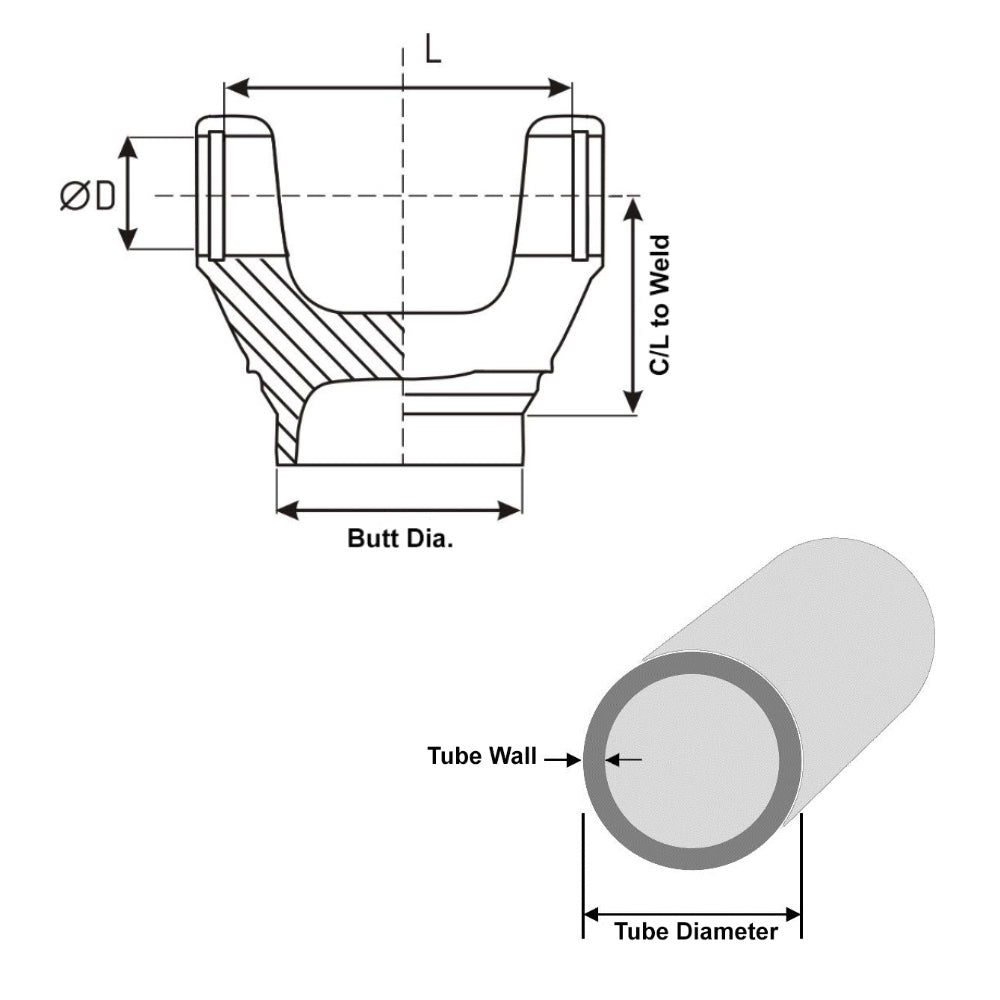 2-28-1947 Driveshaft Tube Weld Yoke 1210 Series fits Tube Dia 2.5" x.065"
