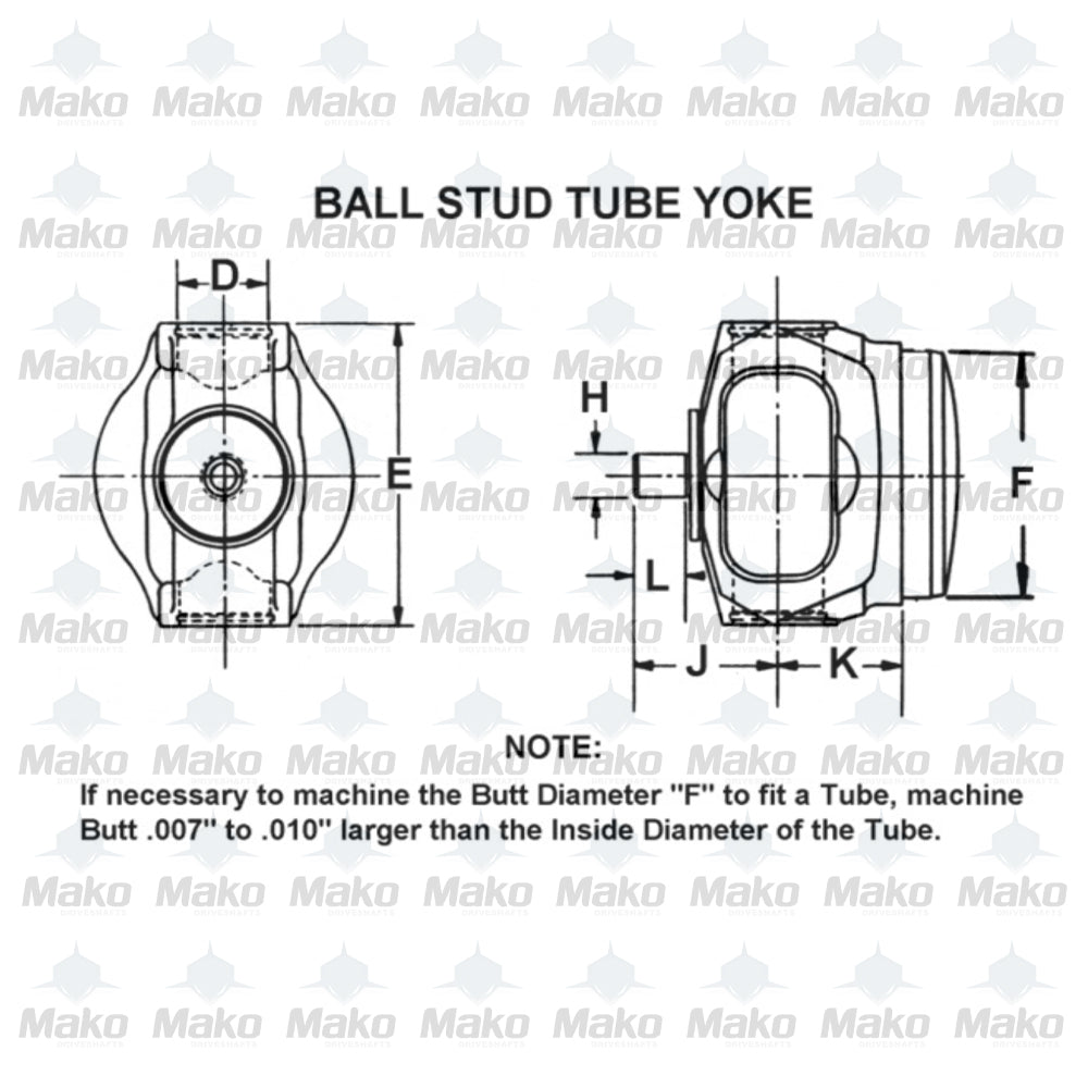 3R-28-3121 3R Series Driveshaft Ball Stud Tube Yoke for Tubing 1.250" x 0.188"