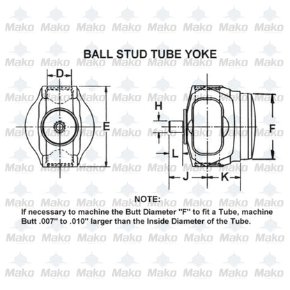SPICER 2-28-2937X Double Cardan Ball Stud Tube Yoke 1310 Ball Stud 1.750x.095"