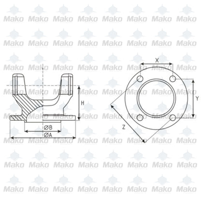 1310 Series Driveshaft Flange Yoke for Suzuki 4 Bolt Hole SAE 45mm