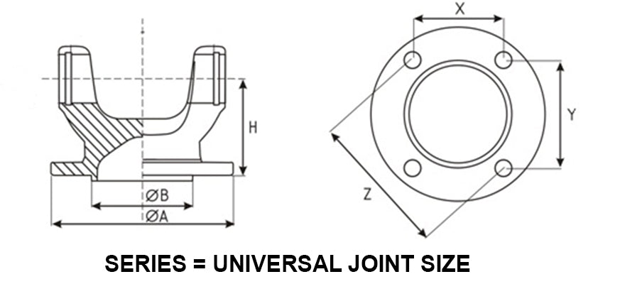 3-2-429 - 4 x .500 Holes on 4.750BC Driveshaft Flange Yoke 1410 Series