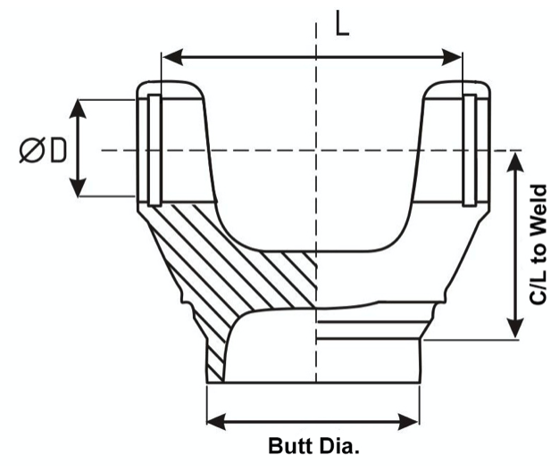 Brand New Driveshaft Weld Yoke Butt Dia: 1.8" C/L to Weld: 2.354" 28 x 53 Datsun