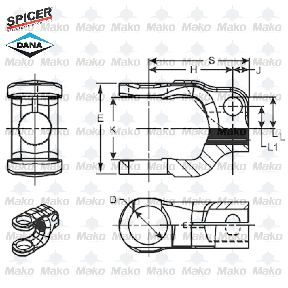 USA Made Dana Spicer 10-4-631SX 1000 Series Serrated Style Steering Yoke 30/36