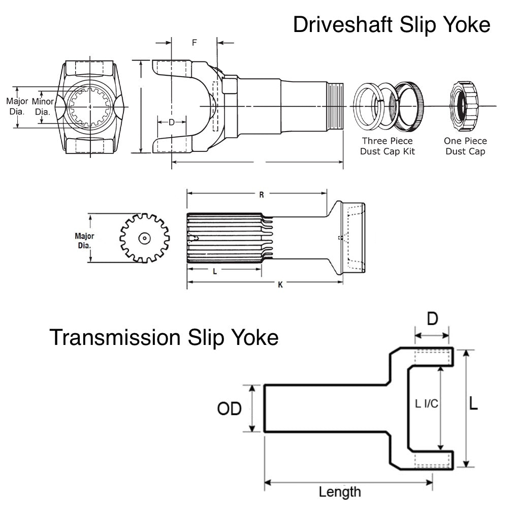 Driveshaft Slip Yoke 5-3-108KX 1610 Series 2.000" x16 Spline 7.812" C/L to End