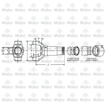 Spicer 2-3-12421X Slip Yoke 1310 series 1.375" x 15/16 spline 7.875" C/L to End
