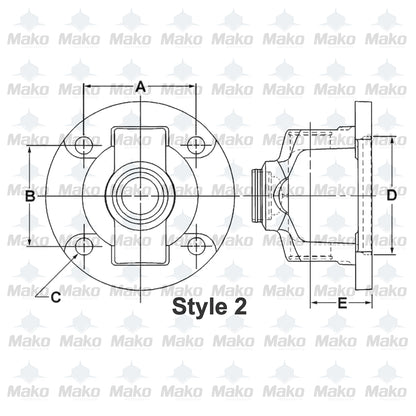 Double Cardan Flange Socket Yoke 1330 (1.062x3.625) Bolt dist. 3x3" 3.125 Pilot