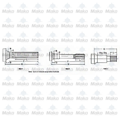 3-53-1951 Driveshaft Midship Stub Shaft 1.500" x 15/16 Spline 1310-1410 Series