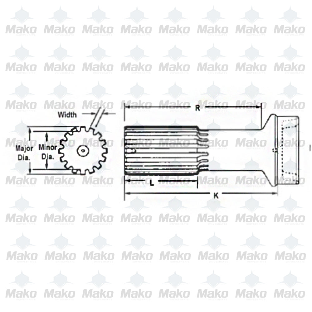 3-3-2591KX Drive Shaft Slip Yoke 1350 Series 1.375x16 Spline - 6.625" C/L to end