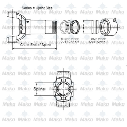 Spicer 2-3-4911X Driveshaft Trans Slip Yoke 1310 Series 1.176 x 26/27 HUB 1.5"