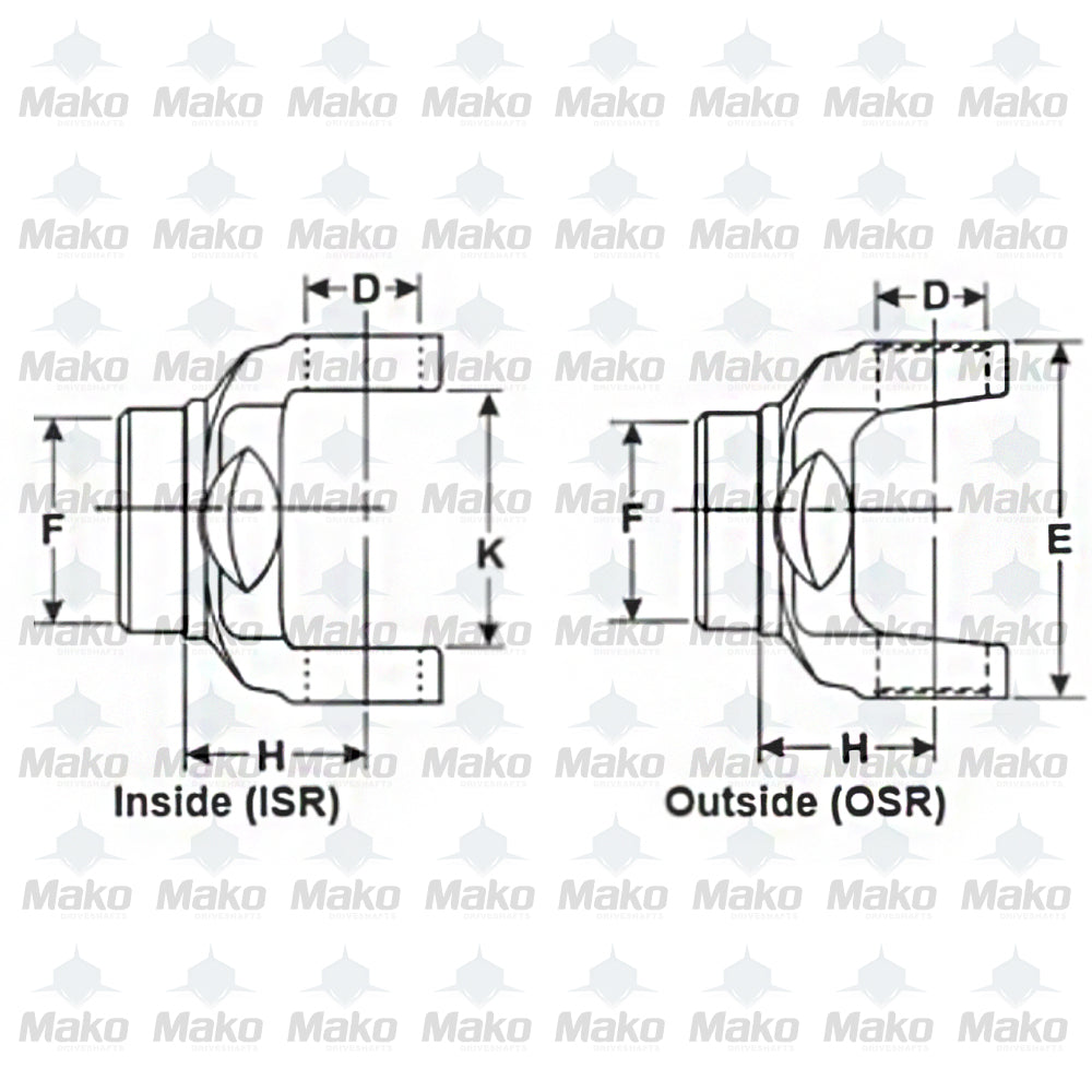 Driveshaft Weld Yoke 1100, Butt 2.380 fits Tube 2.500 x .065 C/L to Weld 1.430"