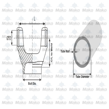 3-28-47 Driveshaft Tube Weld Yoke 1350 Series fits Tube Dia 2.500"x .083"